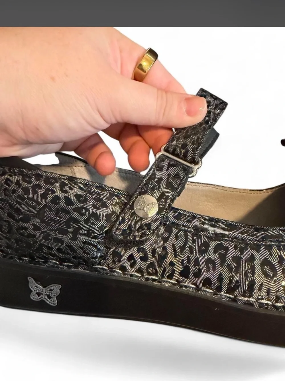 Black Leopard Print Mary Jane Flats with Shimmer